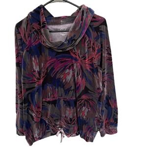 Style & Co. Sport Sweater Womens Large Cowl Neck Abstract Art To Wear‎ Velour
